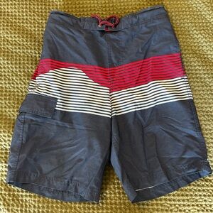 George Navy Board Shorts with Red & White Stripes